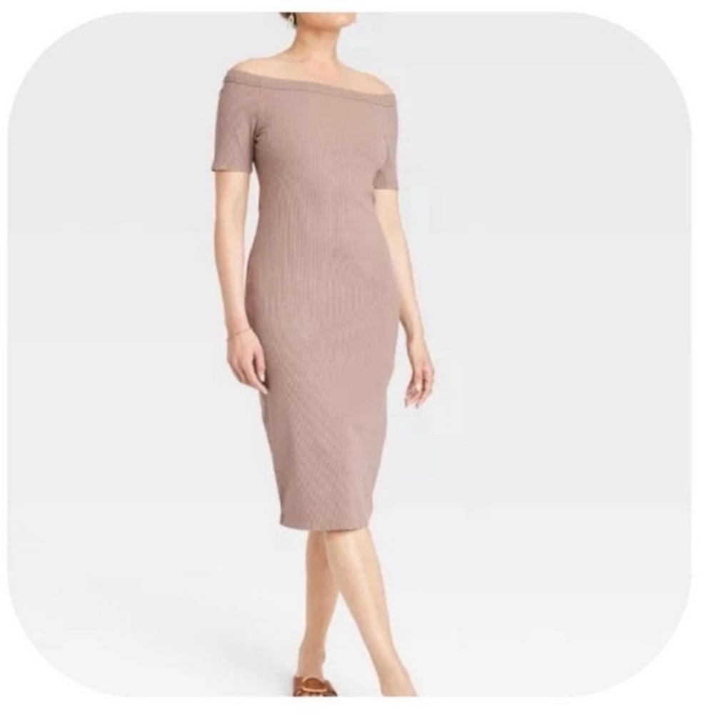 Universal‎ Thread Tan Ribbed Off-Shoulder Midi Dress | XL | NWT